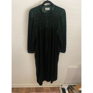 National Emerald Green Velvet Smocked Robe‎ House Dress Zip Front